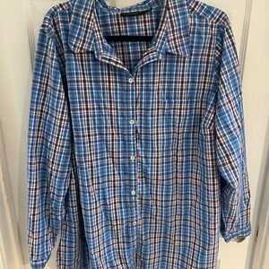 Susan Graver Weekend Blue Plaid Button-Down Shirt 2XP